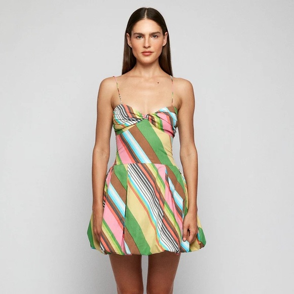 Anthropologie SWF NWT Fitted Balloon Mini Dress Cotton Stripe La Fiesta Medium - Picture 4 of 13